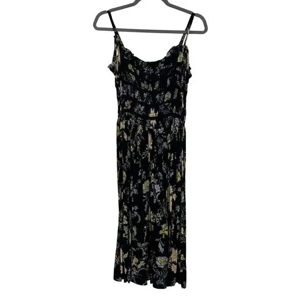 Free People Isla Midi Dress S Black Dark Floral Ruched Tiered Sundress Boho - Picture 6 of 8